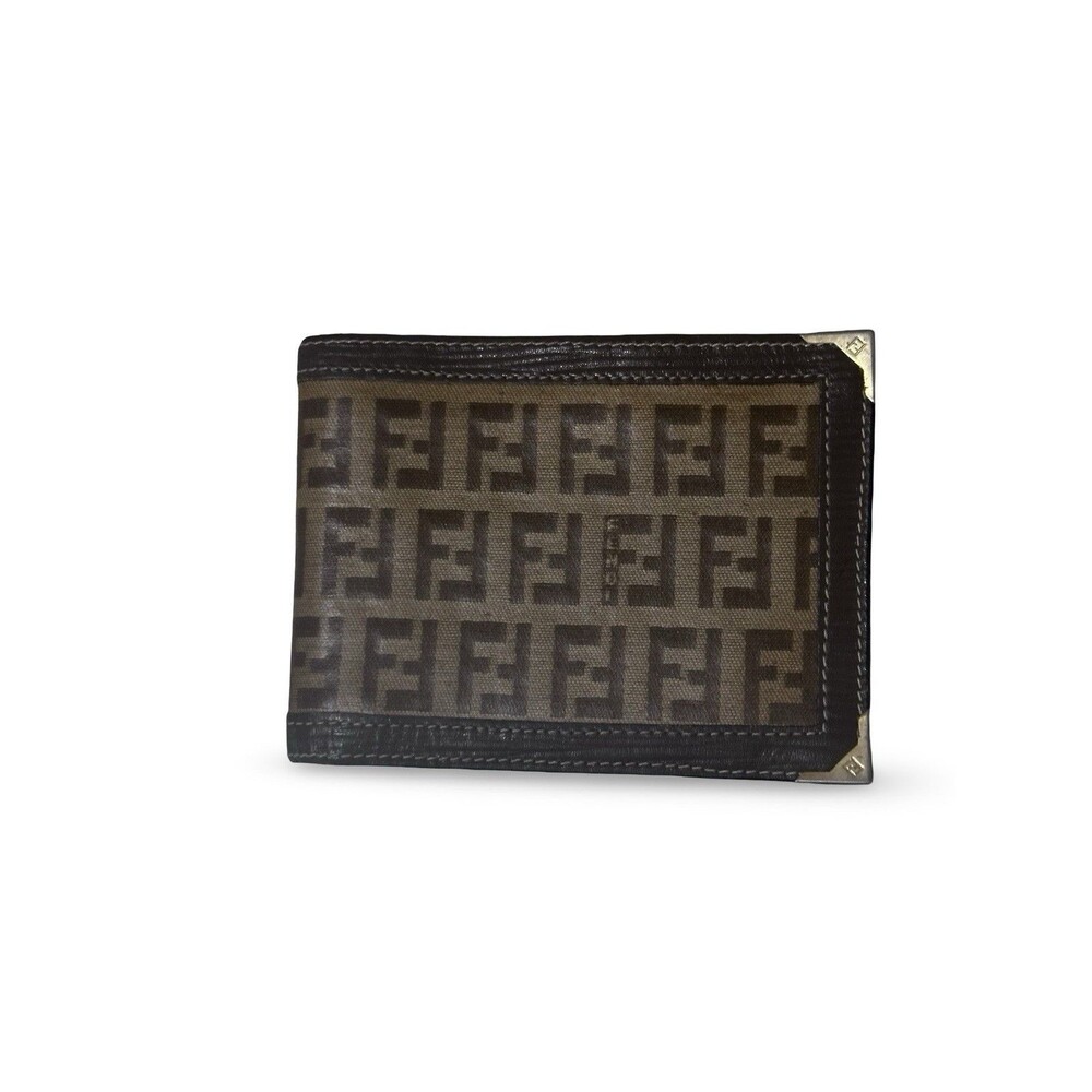 Fendi Zucca Canvas Bifold Wallet brown FF Monogram Paladium Hardware finish